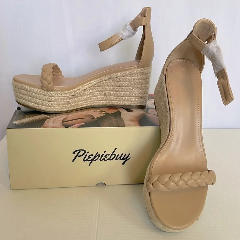 NEW Piepiebuy Wedge Platform Espadrille Sandals Women's Size 9.5 Tan